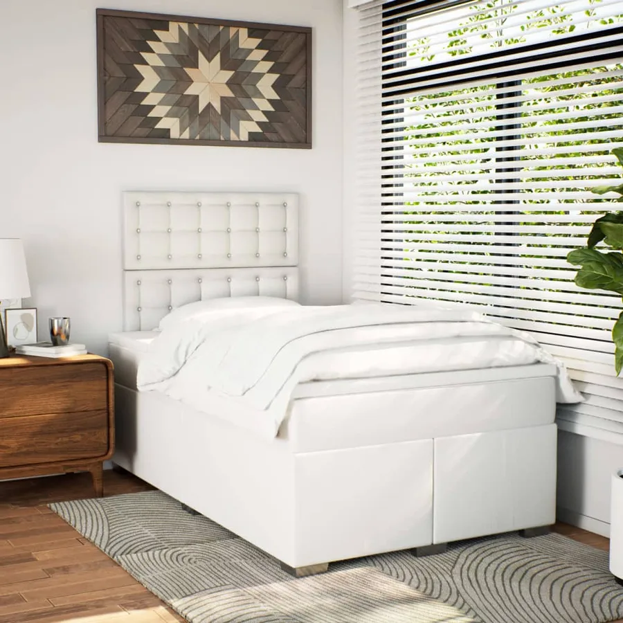 Sommier à lattes de lit avec matelas blanc 120x190cm similicuir - 4
