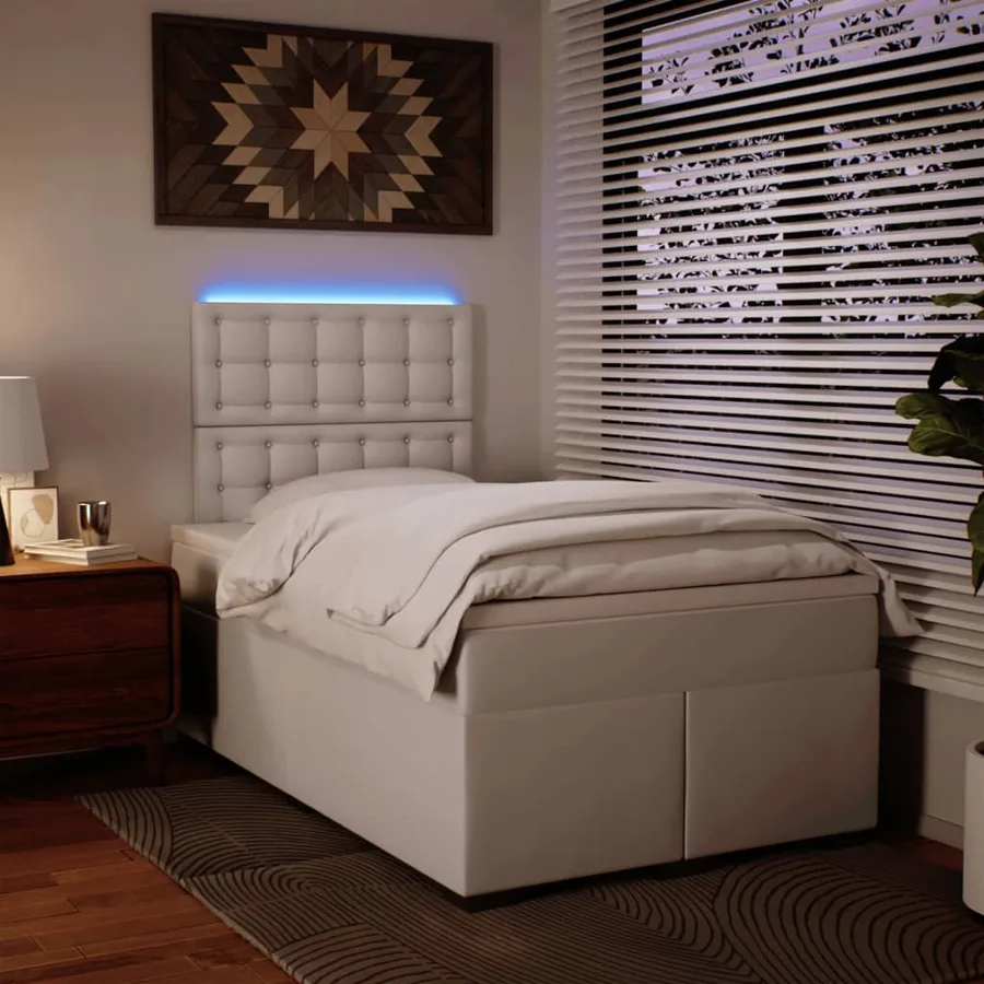 Sommier à lattes de lit avec matelas blanc 120x190cm similicuir - 5