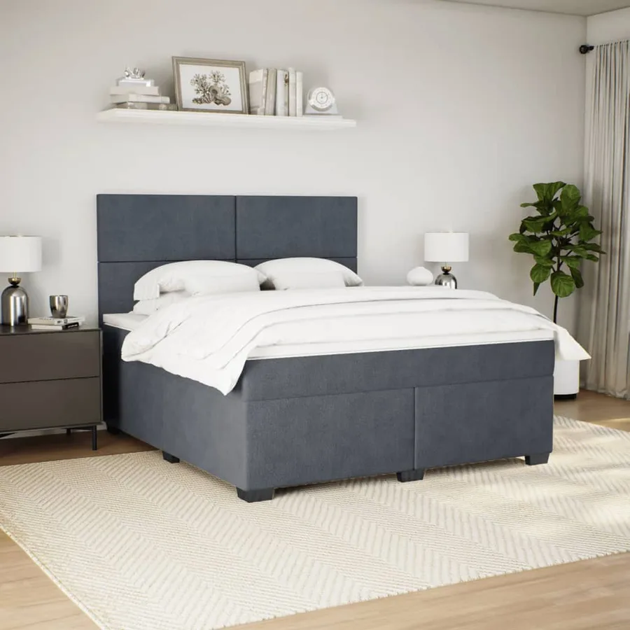 Sommier à lattes de lit et matelas Gris foncé 180x200cm Velours - 4