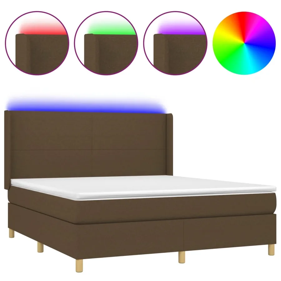 Sommier à lattes de lit matelas et LED Marron foncé 180x200cm - 2