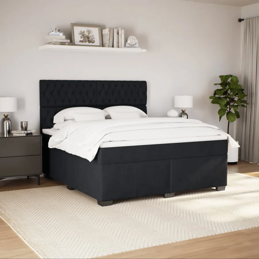 Sommier à lattes de lit avec matelas Noir 180x200 cm Velours - 5