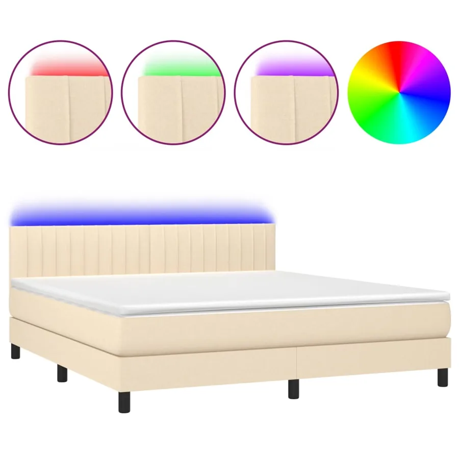 Sommier à lattes de lit avec matelas LED Crème 160x200 cm Tissu - 2