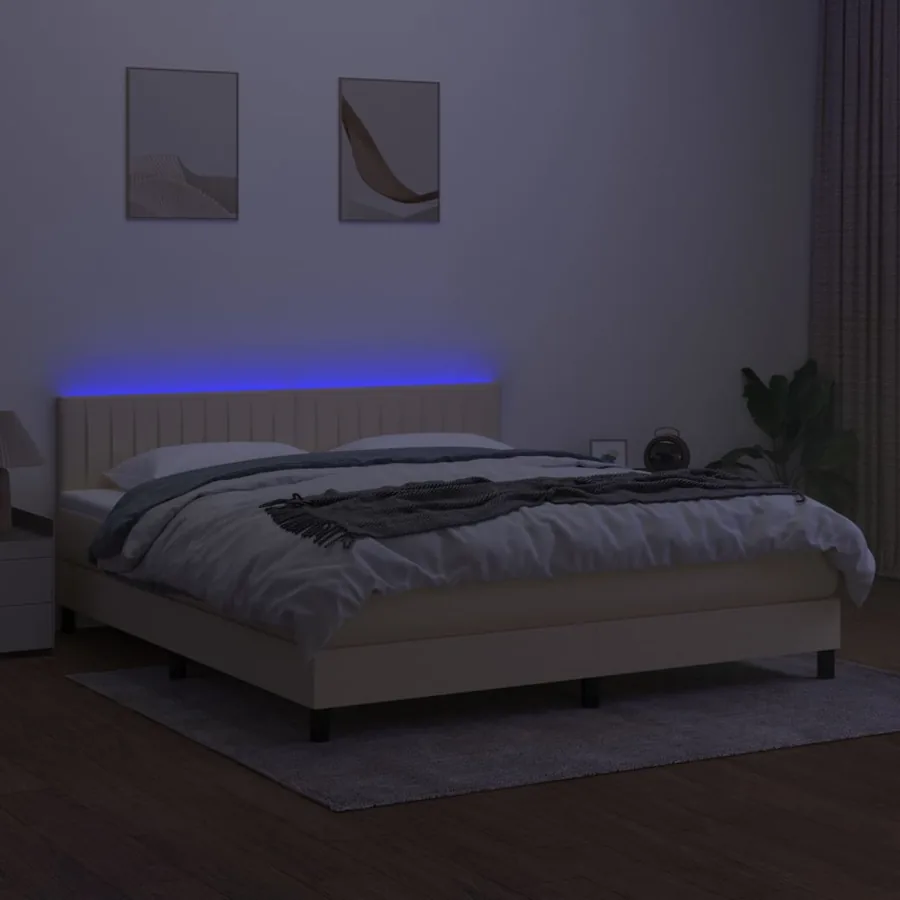 Sommier à lattes de lit avec matelas LED Crème 160x200 cm Tissu - 4