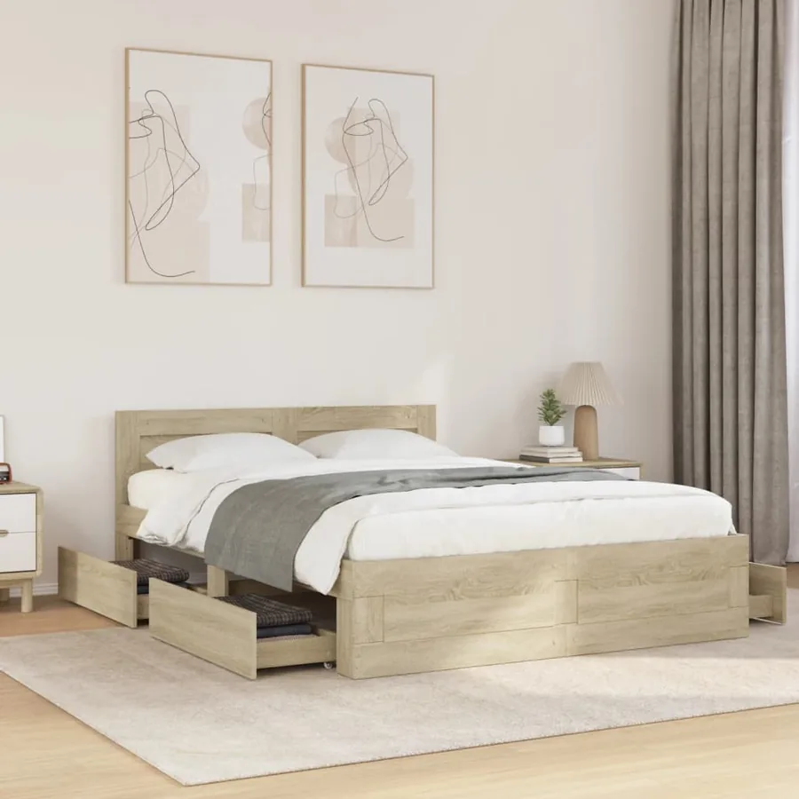Cadre de lit et tête de lit sans matelas chêne sonoma 120x190cm