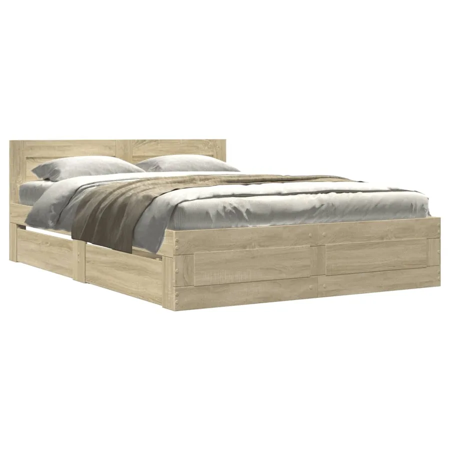 Cadre de lit et tête de lit sans matelas chêne sonoma 120x190cm - 2
