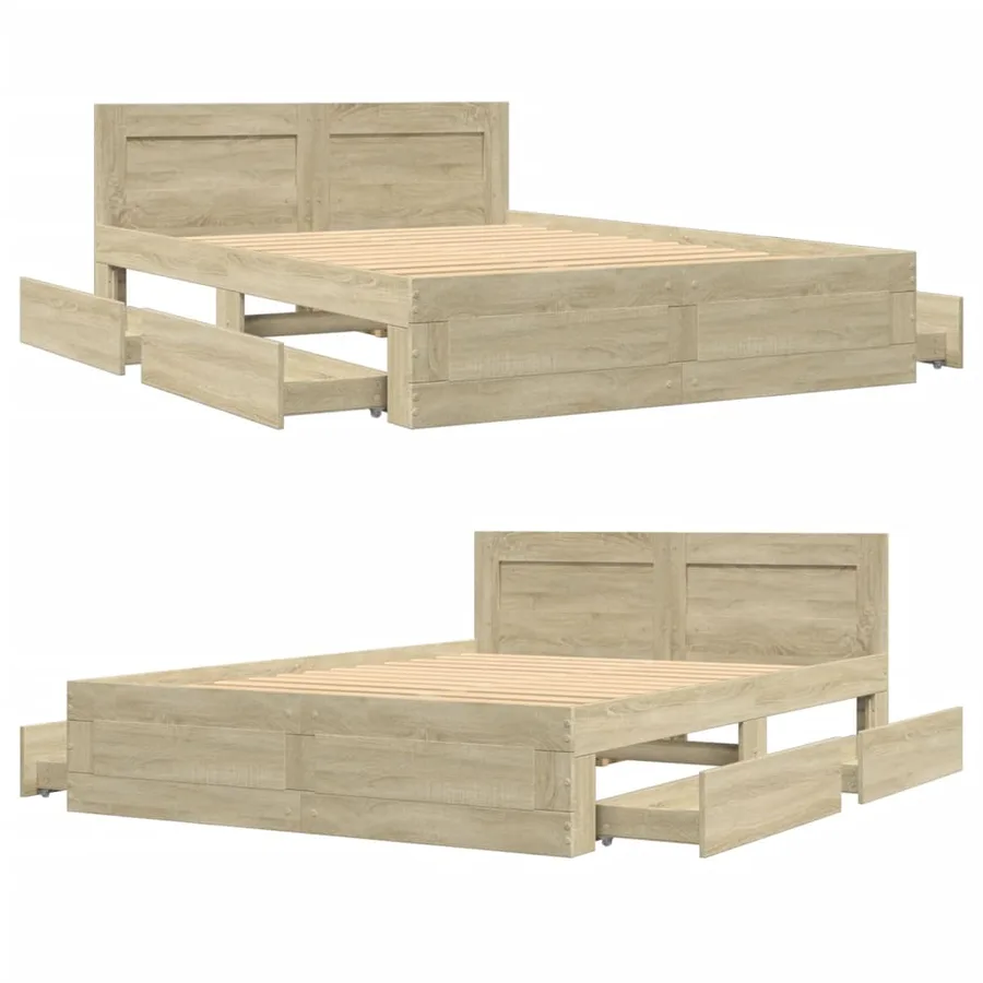 Cadre de lit et tête de lit sans matelas chêne sonoma 120x190cm - 8