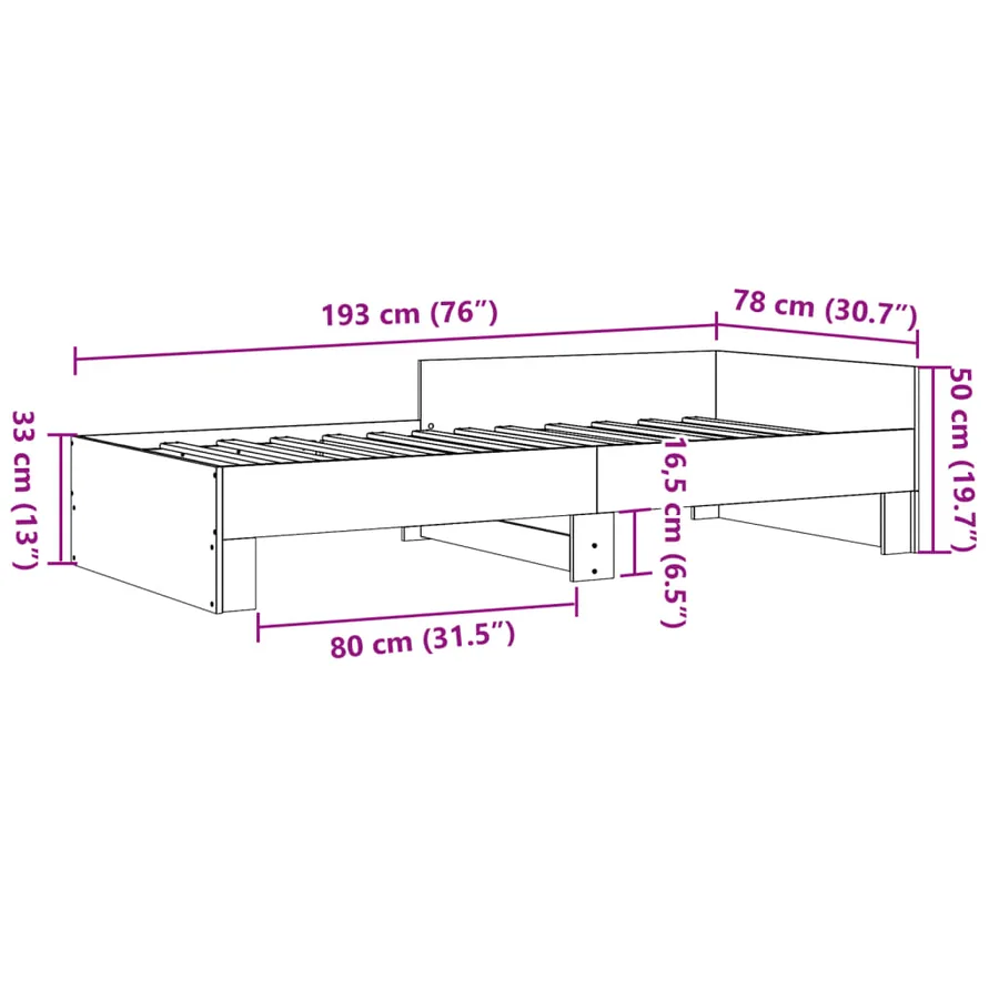 Cadre de lit sans matelas chêne marron 75x190cm bois ingénierie - 9