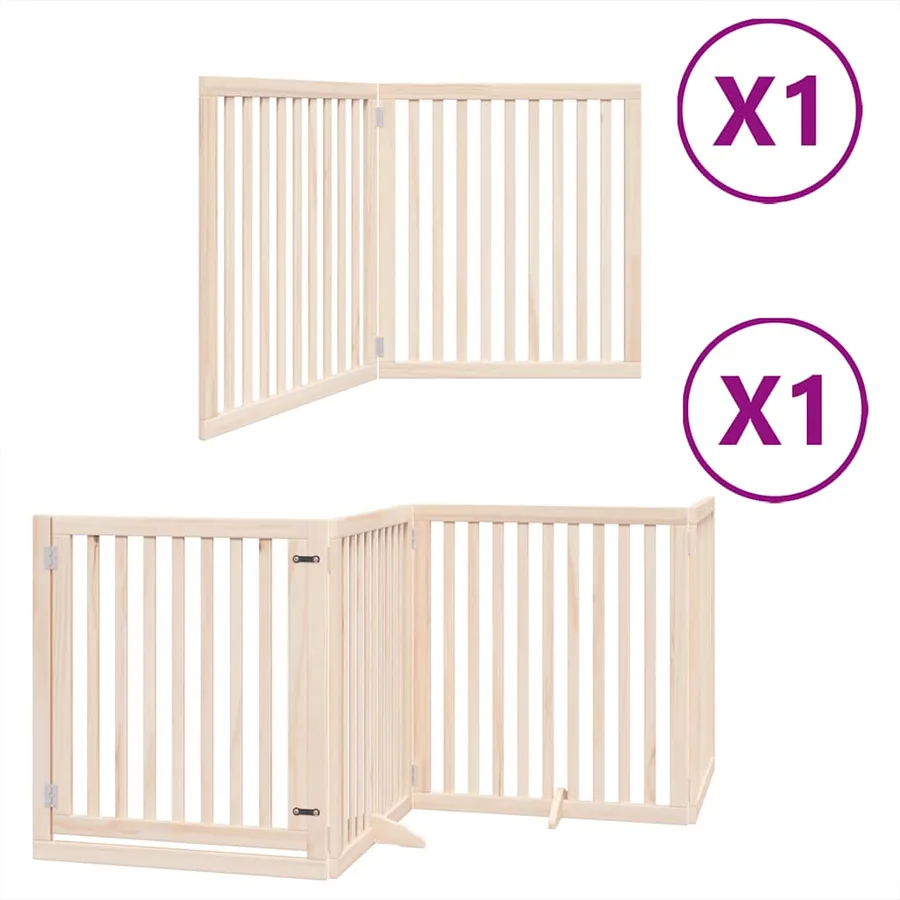 Barrière pour chien avec porte pliable 6 panneaux bois peuplier - 2