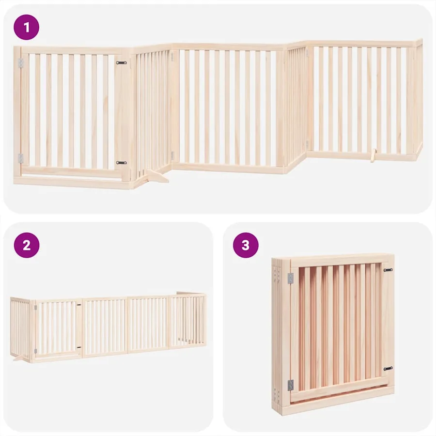Barrière pour chien avec porte pliable 6 panneaux bois peuplier - 5