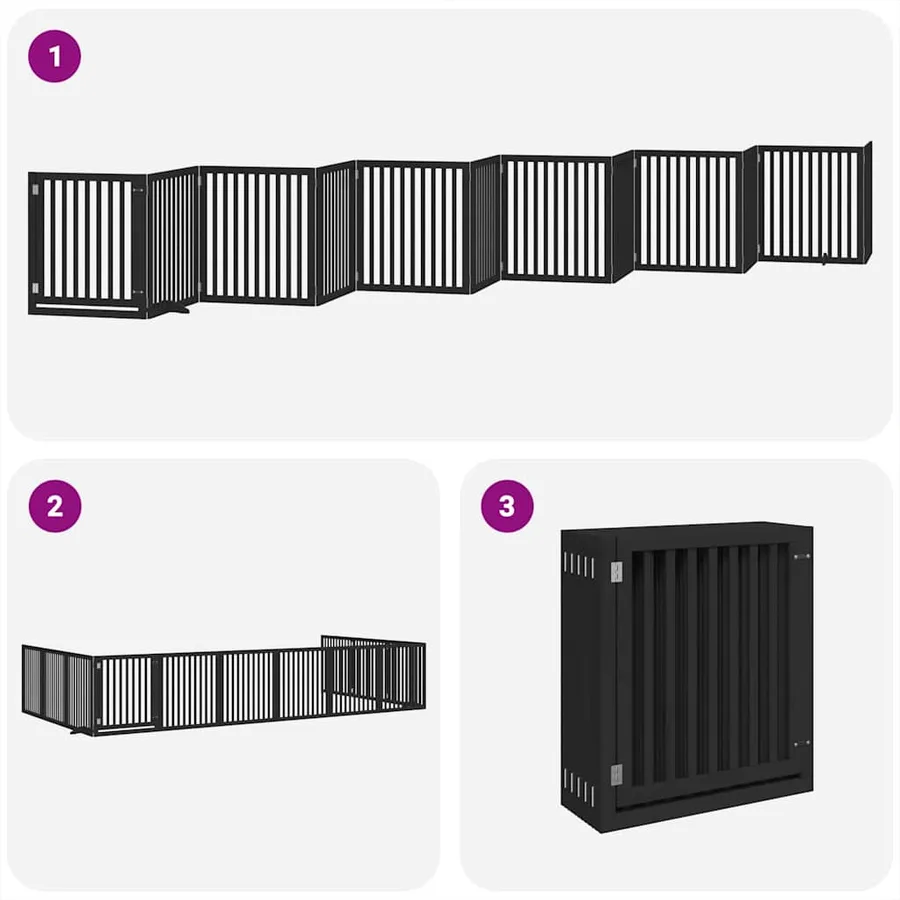 Barrière pour chien porte pliable 12panneaux noir bois peuplier - 5
