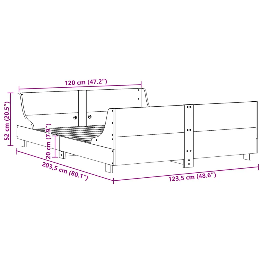 Cadre de lit sans matelas blanc 120x200 cm bois de pin massif - 9