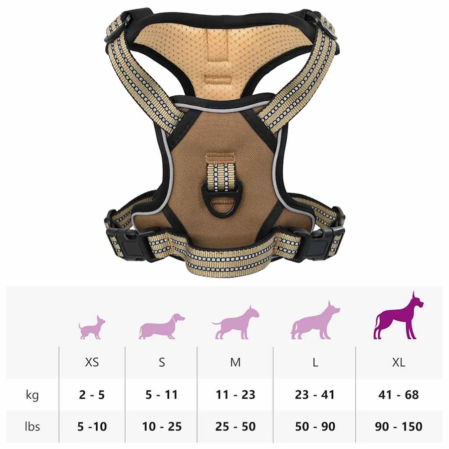 Harnais pour chien avec laisse et collier réglables marron XL - 14