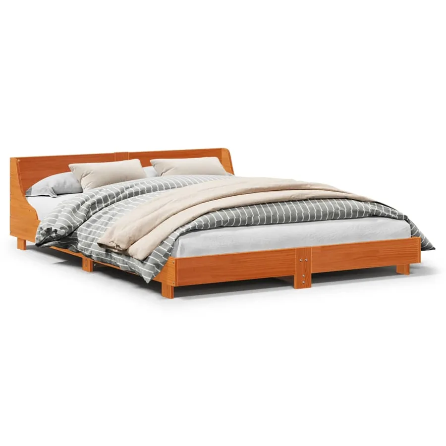 Cadre de lit sans matelas cire marron 150x200cm bois pin massif - 2