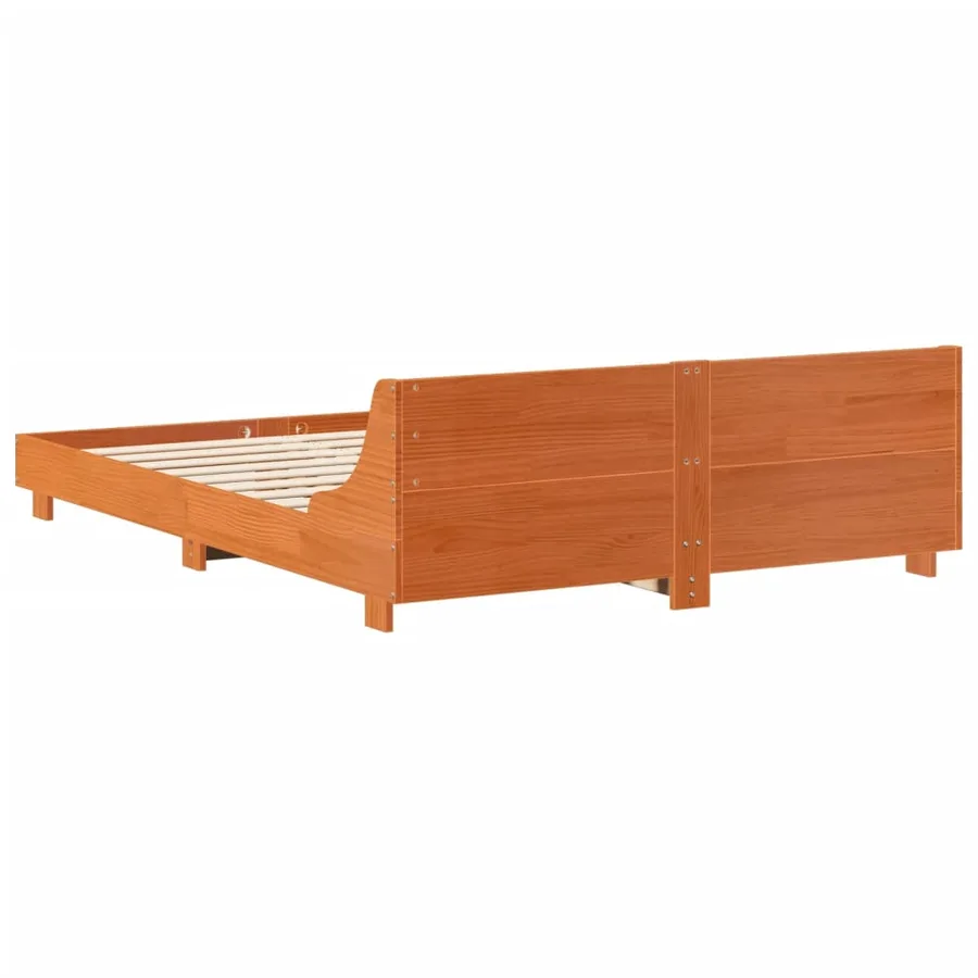 Cadre de lit sans matelas cire marron 150x200cm bois pin massif - 6
