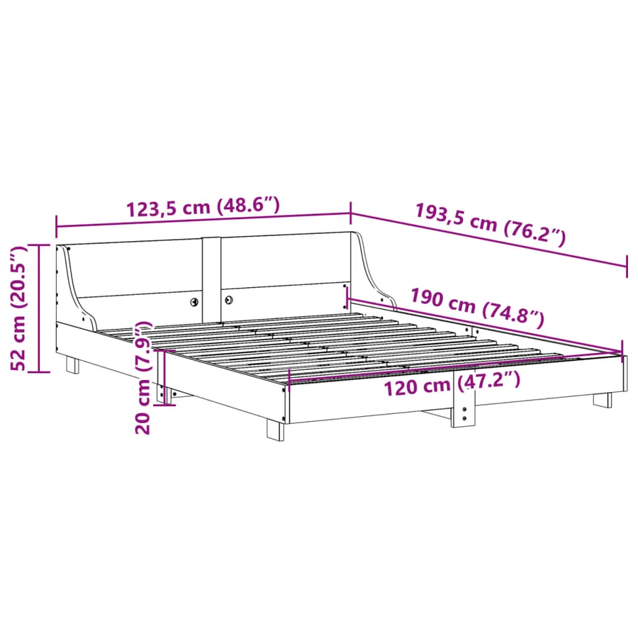 Cadre de lit sans matelas 120x190 cm bois de pin massif - 9