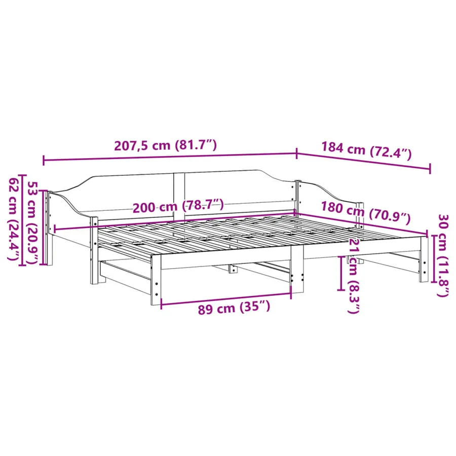 Lit de jour et lit gigogne sans matelas 90x200 cm bois massif - 13