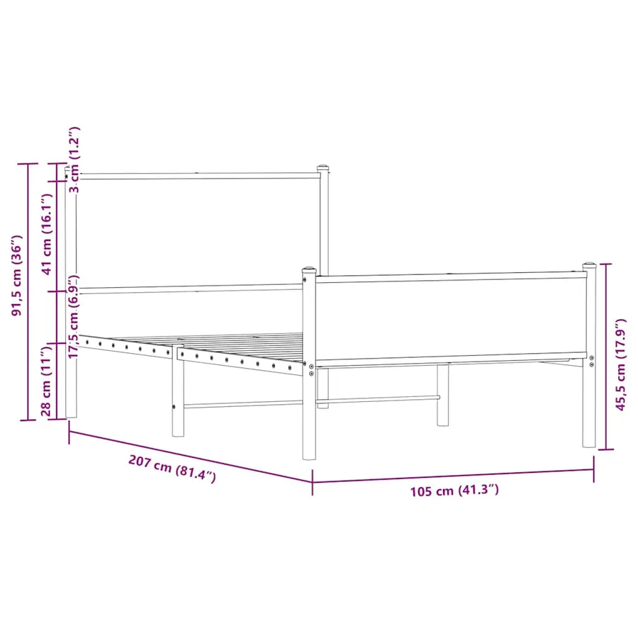 Cadre de lit en métal sans matelas chêne marron 100x200 cm - 10