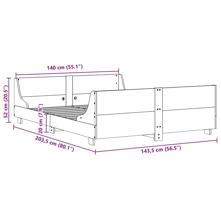 Cadre de lit sans matelas 140x200 cm bois massif de pin - 9