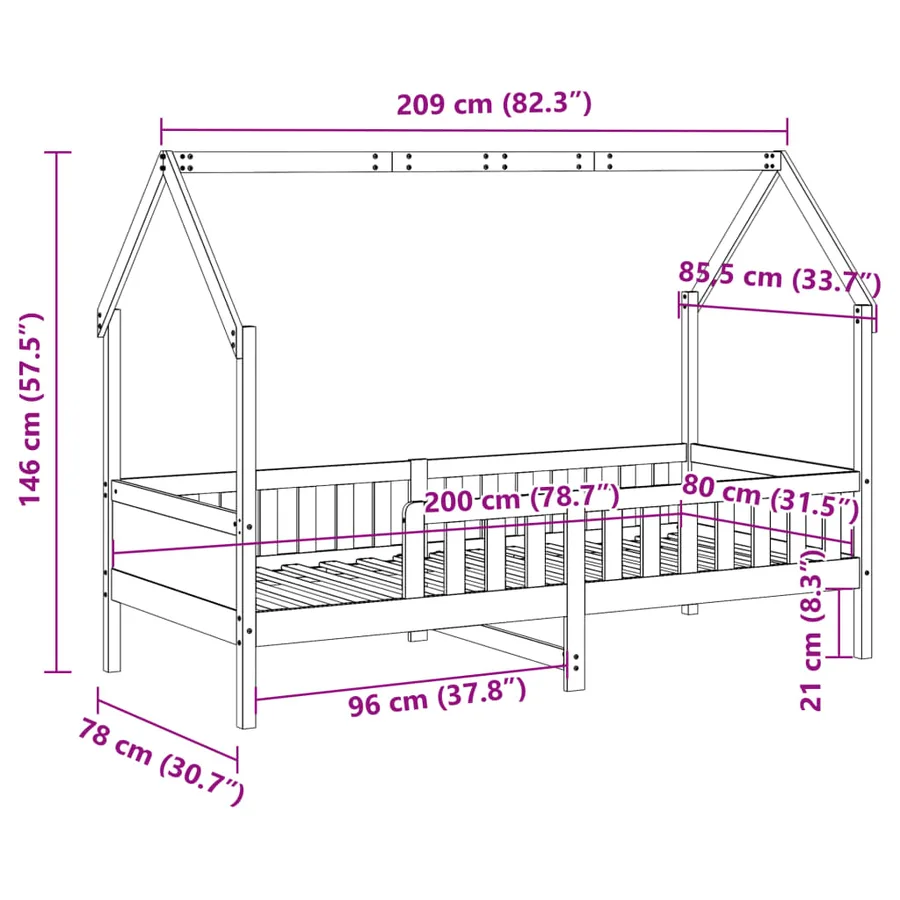 Cadre de lit d'enfants forme de maison sans matelas pin - 9