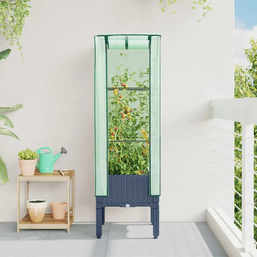 Jardinière surélevée avec housse aspect rotin 40x40x140 cm - 3