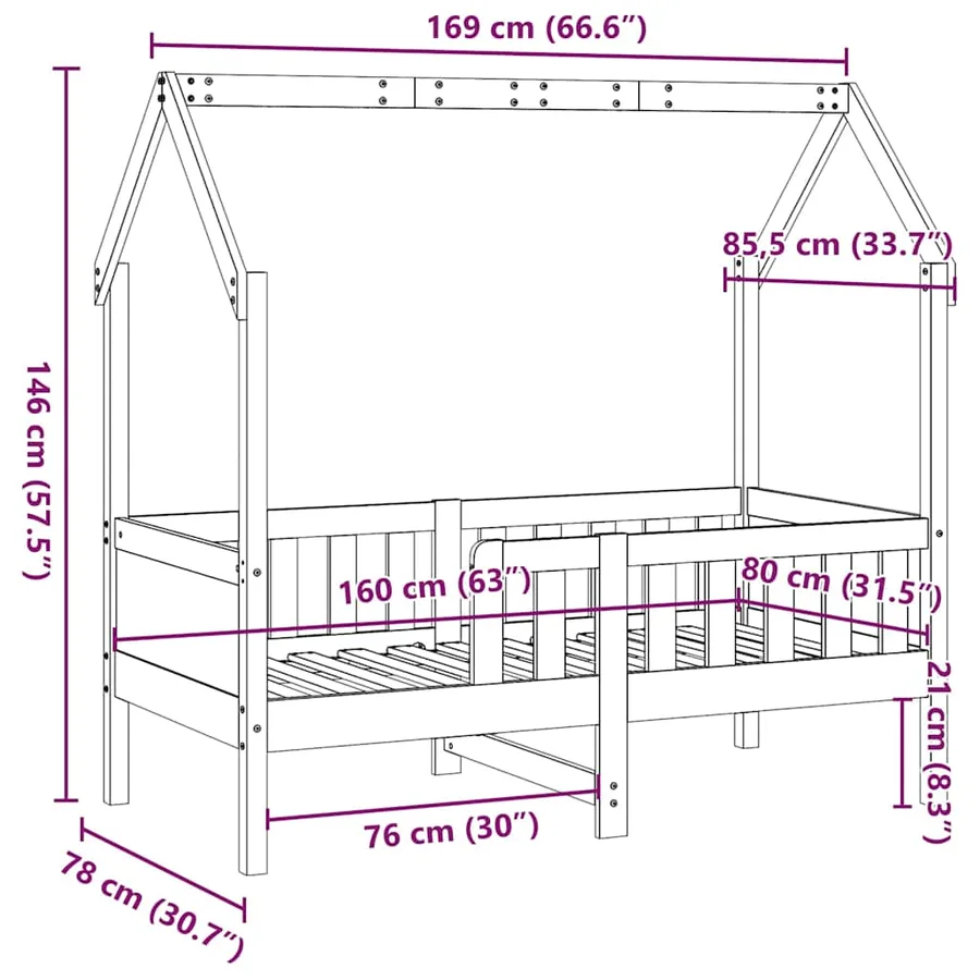 Cadre de lit d'enfants forme de maison sans matelas pin - 9