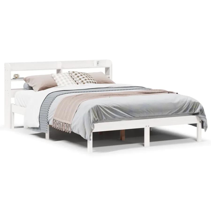 Cadre de lit sans matelas blanc 140x190 cm bois de pin massif - 2