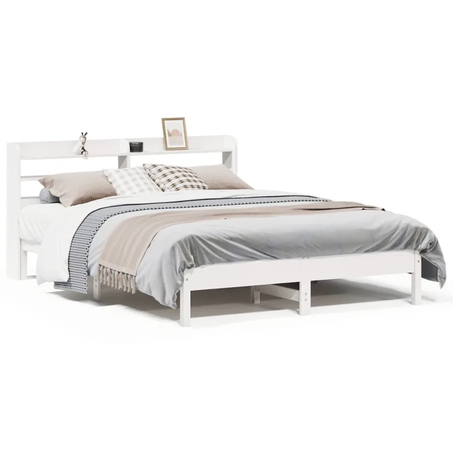 Cadre de lit sans matelas blanc 140x190 cm bois de pin massif - 2