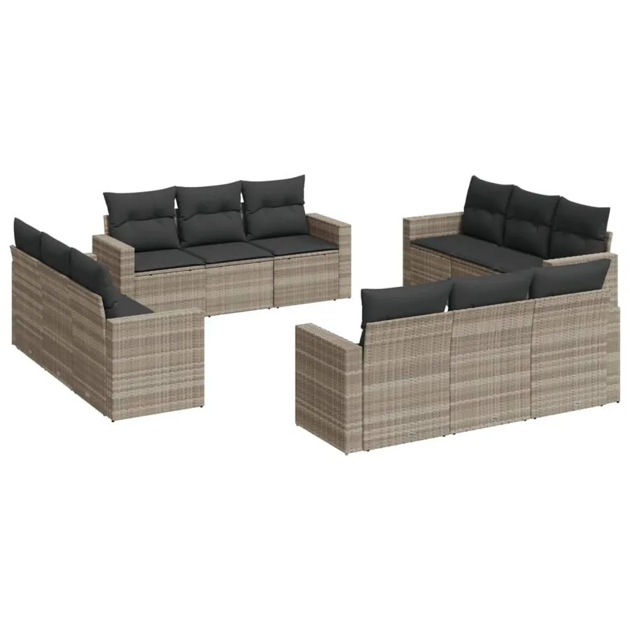 Salon de jardin avec coussins 12 pcs gris clair résine tressée - 2