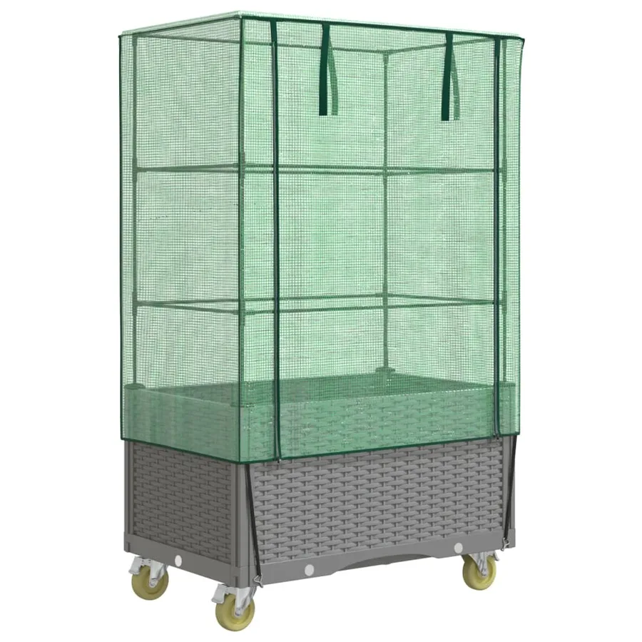 Jardinière surélevée avec housse et roues aspect rotin - 2