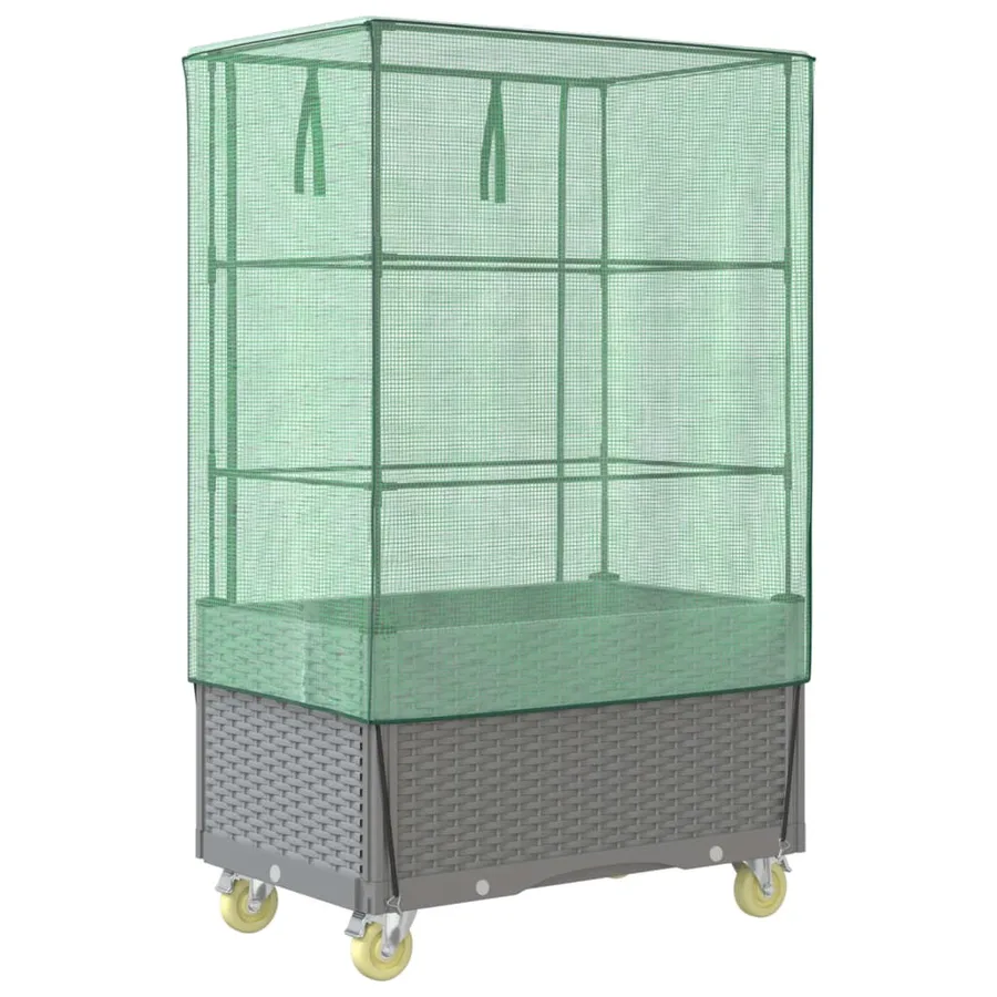 Jardinière surélevée avec housse et roues aspect rotin - 6