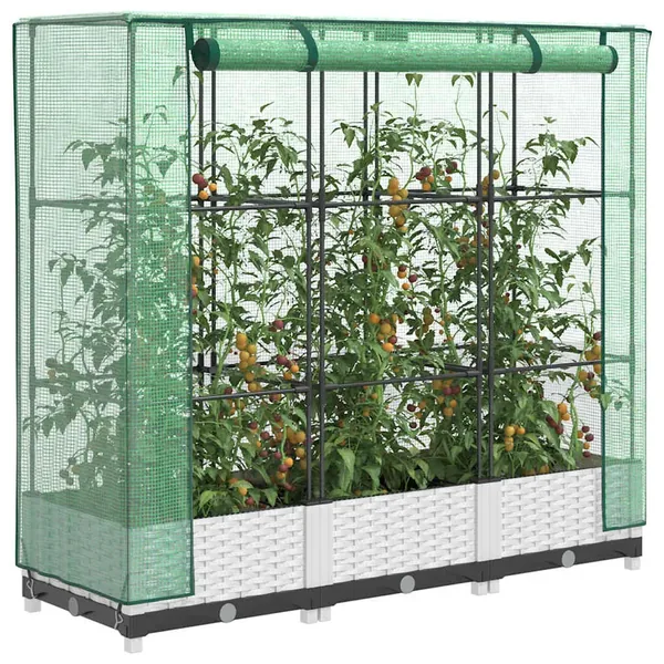 Jardinière surélevée avec housse aspect rotin 120x40x123 cm