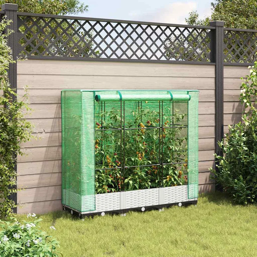 Jardinière surélevée avec housse aspect rotin 120x40x123 cm - 3
