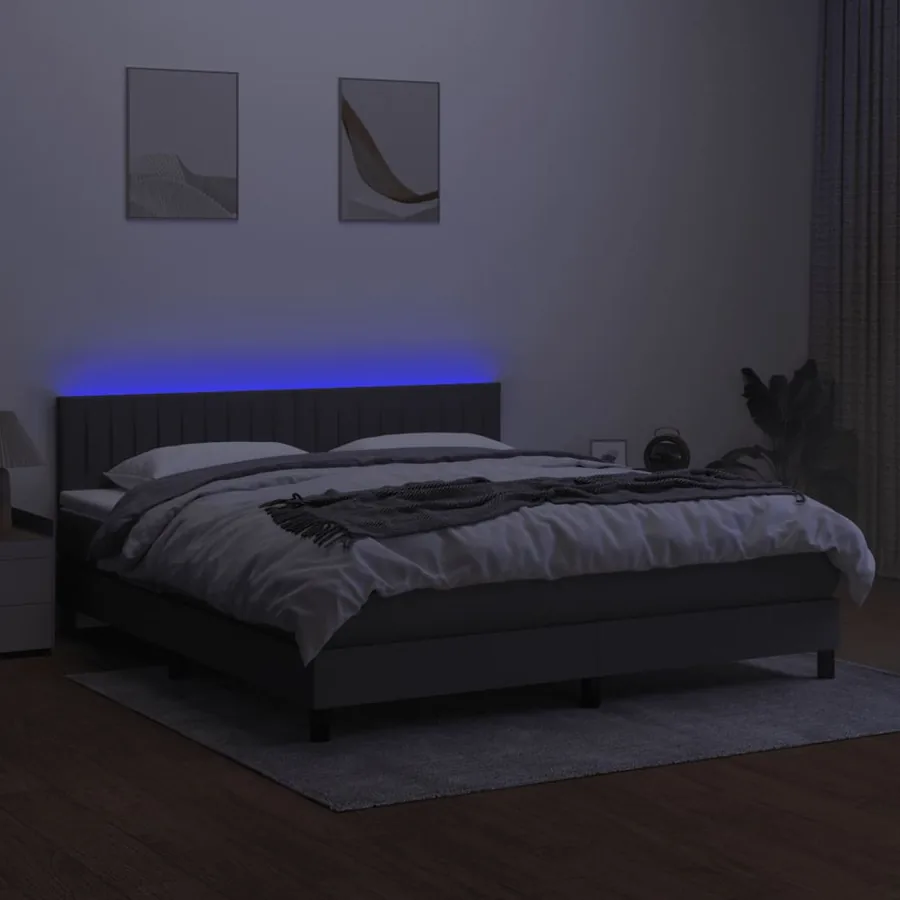 Sommier à lattes de lit et matelas et LED Gris foncé 160x200 cm - 4