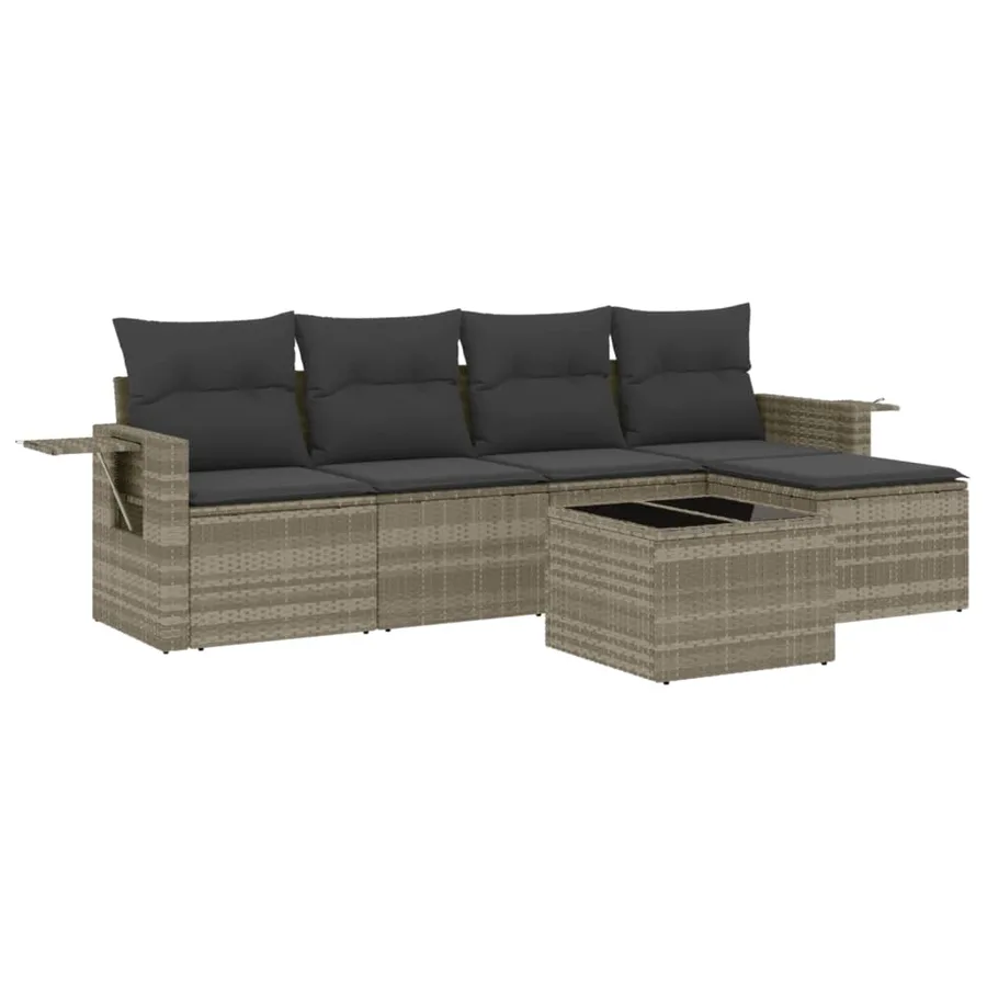Salon de jardin 6 pcs avec coussins gris clair résine tressée - 2