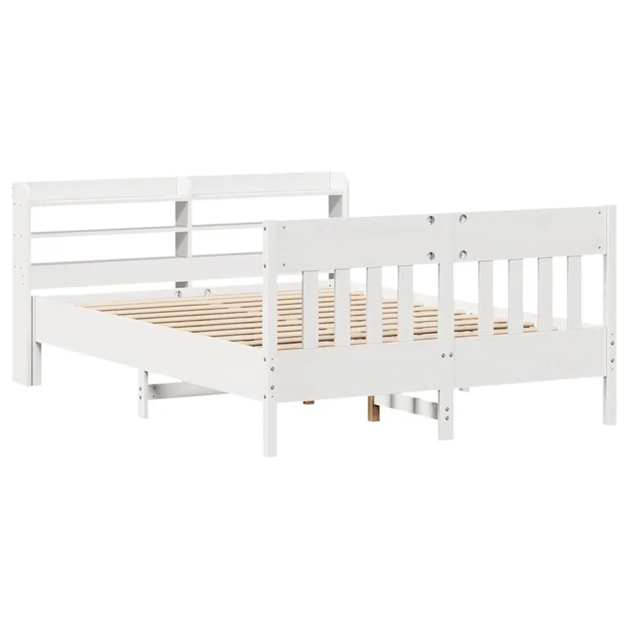 Cadre de lit sans matelas blanc 135x190 cm bois de pin massif - 3