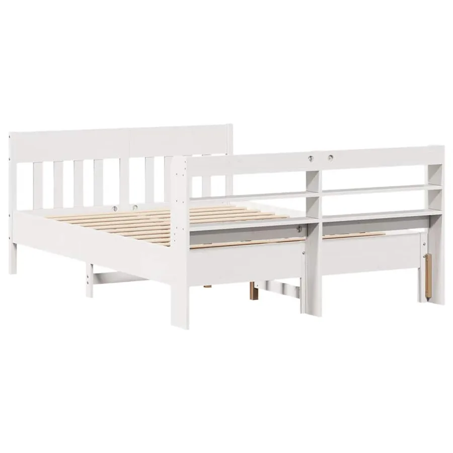 Cadre de lit sans matelas blanc 135x190 cm bois de pin massif - 6
