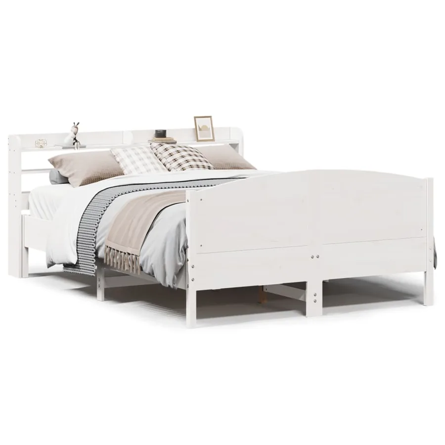 Cadre de lit sans matelas blanc 135x190 cm bois de pin massif - 2