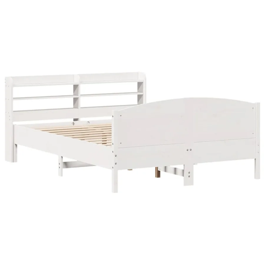 Cadre de lit sans matelas blanc 135x190 cm bois de pin massif - 3