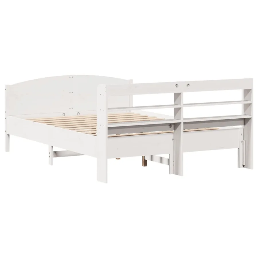 Cadre de lit sans matelas blanc 135x190 cm bois de pin massif - 6