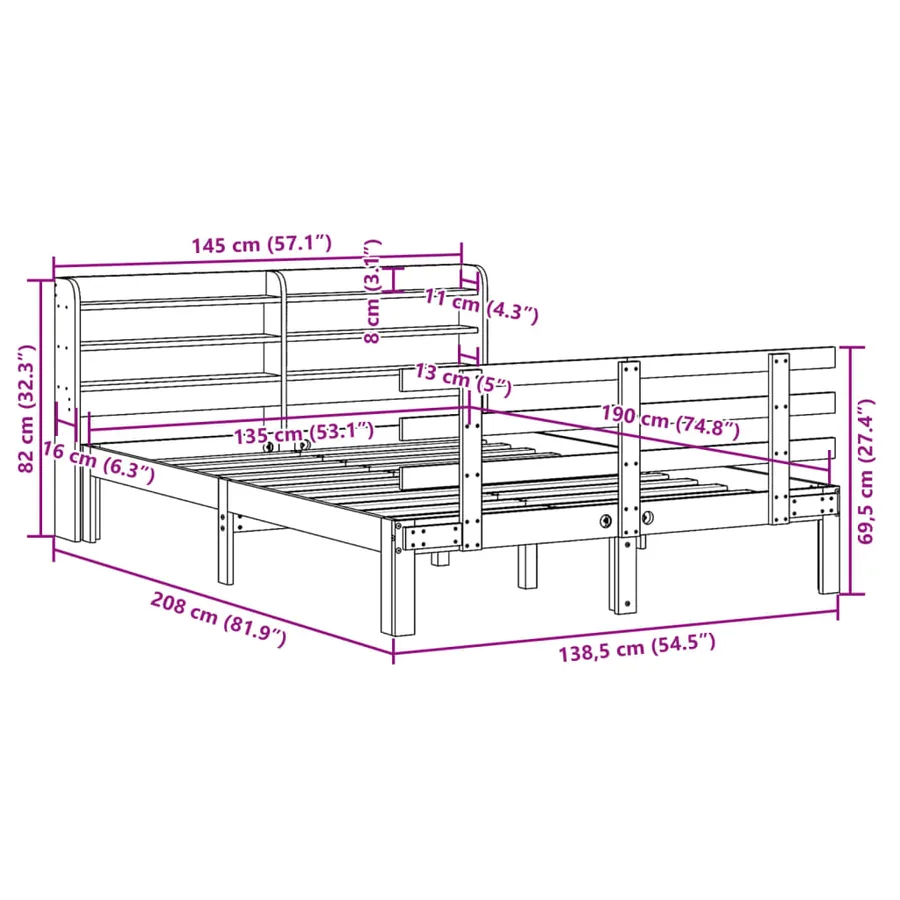 Cadre de lit et tête de lit sans matelas blanc 135x190 cm - 11