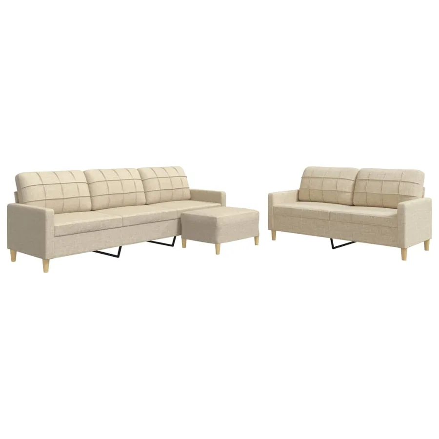 Ensemble de canapés 3 pcs avec repose-pied crème tissu - 2