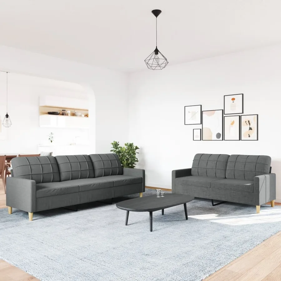 Ensemble de canapés 2 pcs gris foncé tissu - 3