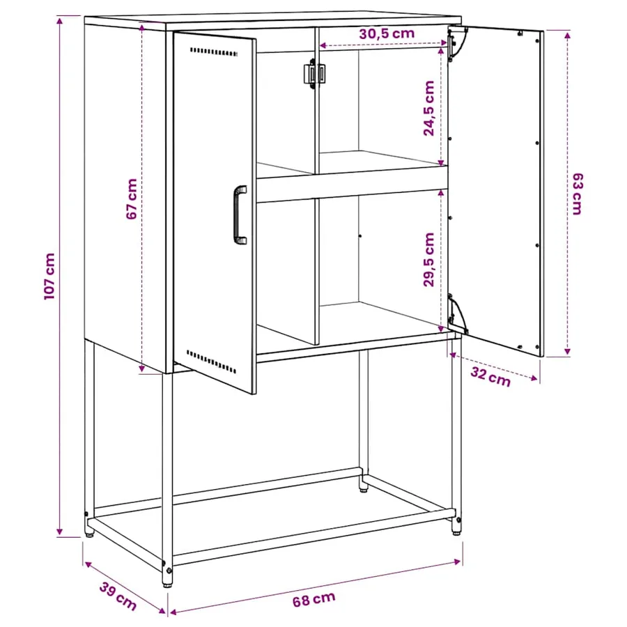 Buffet haut blanc 68,5x38,5x107 cm acier - 12