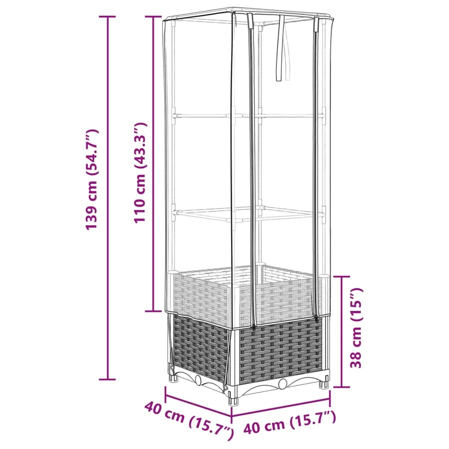Jardinière surélevée avec housse aspect rotin 40x40x139 cm - 9