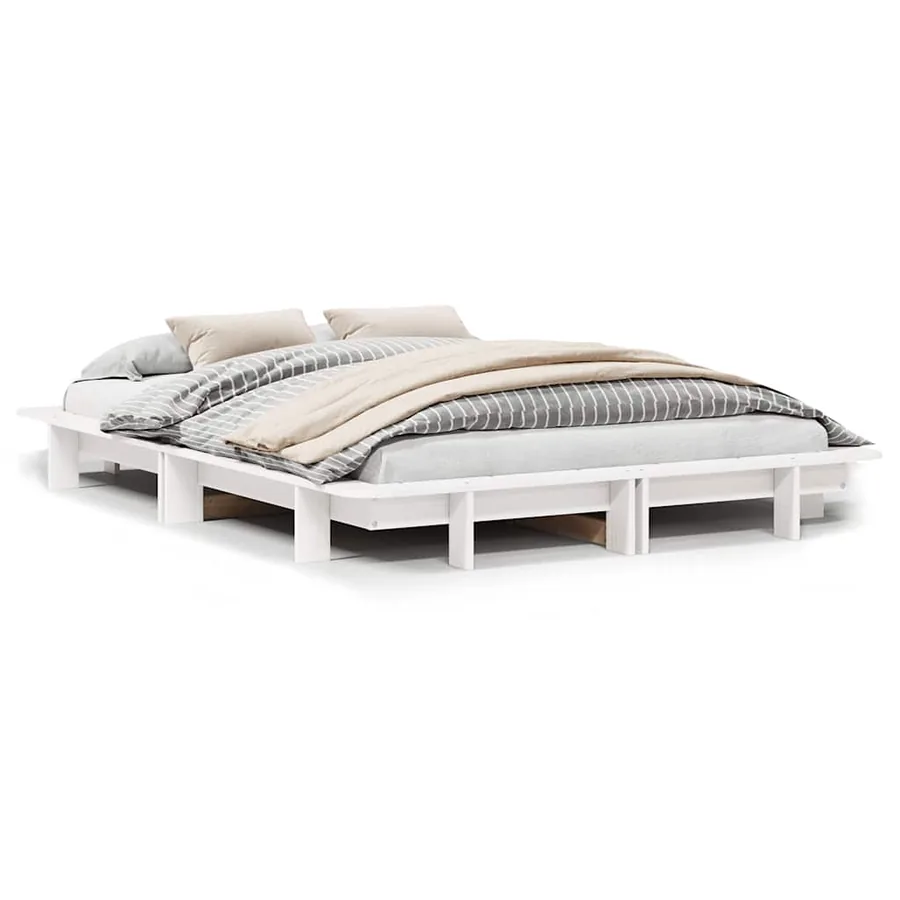 Cadre de lit sans matelas blanc 150x200 cm bois de pin massif - 2