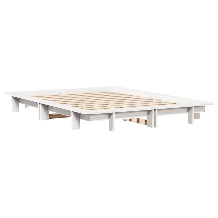 Cadre de lit sans matelas blanc 150x200 cm bois de pin massif - 3