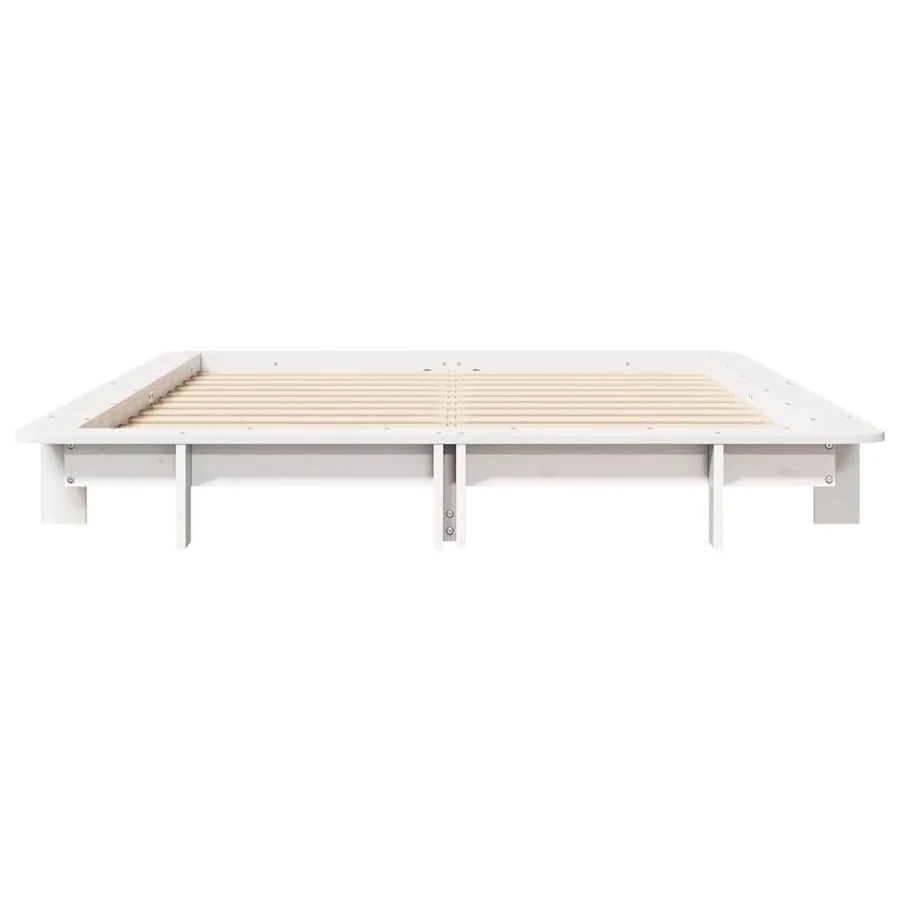 Cadre de lit sans matelas blanc 150x200 cm bois de pin massif - 4