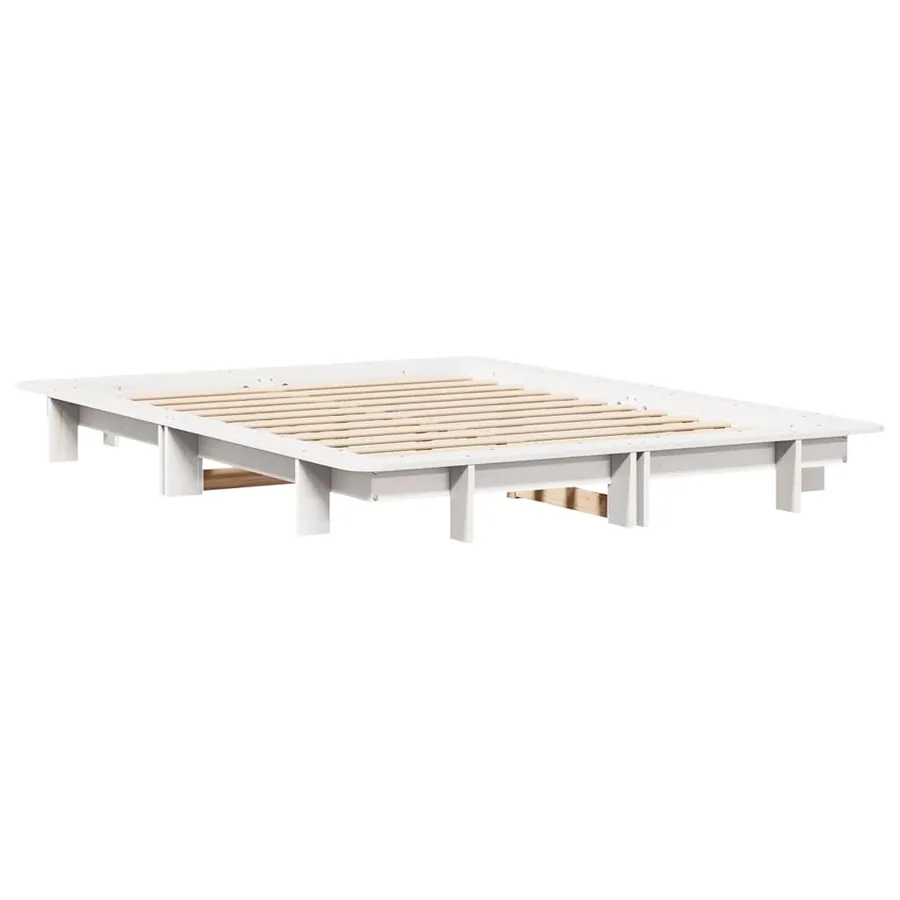 Cadre de lit sans matelas blanc 150x200 cm bois de pin massif - 6