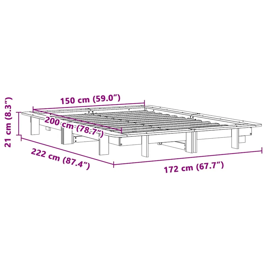 Cadre de lit sans matelas blanc 150x200 cm bois de pin massif - 9