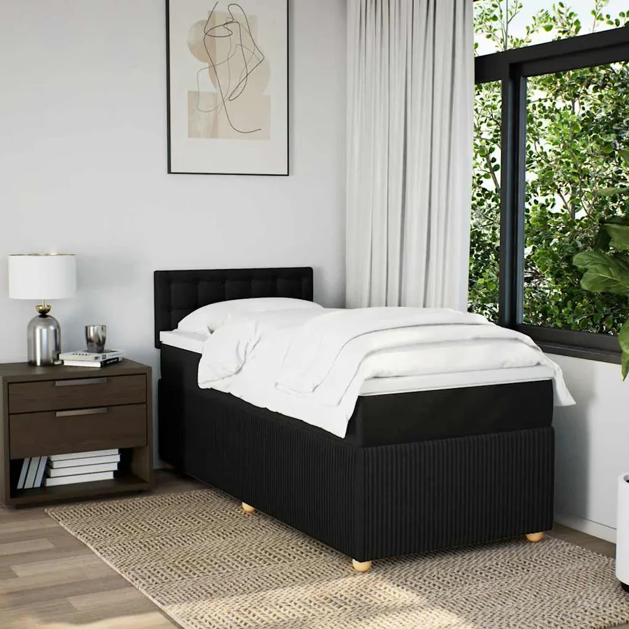 Sommier à lattes de lit avec matelas Noir 90x190 cm Tissu - 4